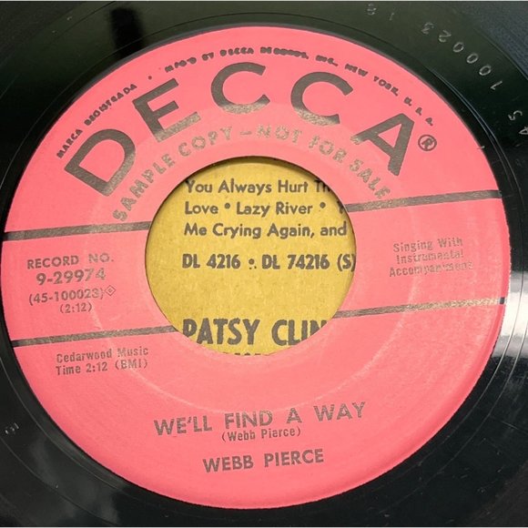 Webb Pierce Any Old Time / We'll Find a Way 45 Country Promo DECCA 9-29974 - Picture 2 of 4